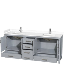 Load image into Gallery viewer, Wyndham Collection WCS141480DGYWCUNSMXX Sheffield 80 Inch Double Bathroom Vanity in Gray, White Cultured Marble Countertop, Undermount Square Sinks, No Mirror