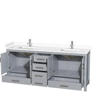 Wyndham Collection WCS141480DGYWCUNSMXX Sheffield 80 Inch Double Bathroom Vanity in Gray, White Cultured Marble Countertop, Undermount Square Sinks, No Mirror