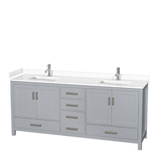 Load image into Gallery viewer, Wyndham Collection WCS141480DGYWCUNSMXX Sheffield 80 Inch Double Bathroom Vanity in Gray, White Cultured Marble Countertop, Undermount Square Sinks, No Mirror