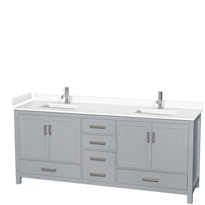 Wyndham Collection WCS141480DGYWCUNSMXX Sheffield 80 Inch Double Bathroom Vanity in Gray, White Cultured Marble Countertop, Undermount Square Sinks, No Mirror