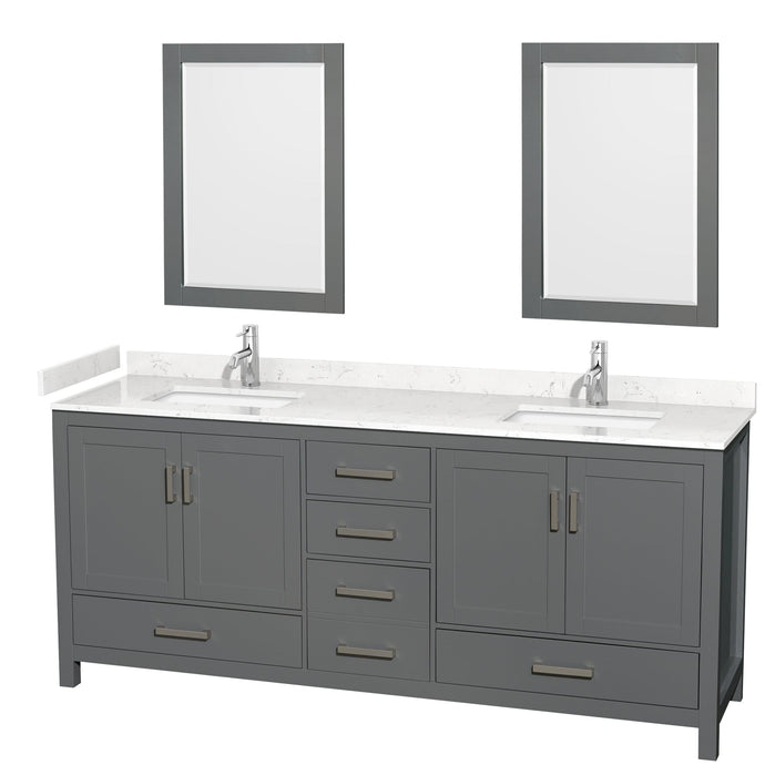 Wyndham Collection WCS141480DKGC2UNSM24 Sheffield 80 Inch Double Bathroom Vanity in Dark Gray, Carrara Cultured Marble Countertop, Undermount Square Sinks, 24 Inch Mirrors