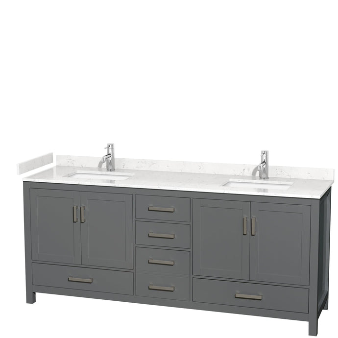Wyndham Collection WCS141480DKGC2UNSMXX Sheffield 80 Inch Double Bathroom Vanity in Dark Gray, Carrara Cultured Marble Countertop, Undermount Square Sinks, No Mirror