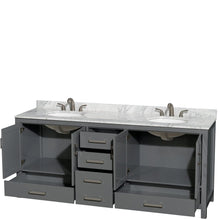 Load image into Gallery viewer, Wyndham Collection WCS141480DKGCMUNOMXX Sheffield 80 Inch Double Bathroom Vanity in Dark Gray, White Carrara Marble Countertop, Undermount Oval Sinks, and No Mirror