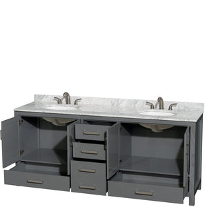 Wyndham Collection WCS141480DKGCMUNOMXX Sheffield 80 Inch Double Bathroom Vanity in Dark Gray, White Carrara Marble Countertop, Undermount Oval Sinks, and No Mirror