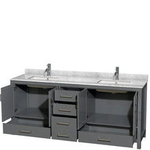 Load image into Gallery viewer, Wyndham Collection WCS141480DKGCMUNSMXX Sheffield 80 Inch Double Bathroom Vanity in Dark Gray, White Carrara Marble Countertop, Undermount Square Sinks, and No Mirror