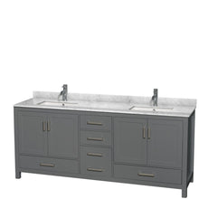 Load image into Gallery viewer, Wyndham Collection WCS141480DKGCMUNSMXX Sheffield 80 Inch Double Bathroom Vanity in Dark Gray, White Carrara Marble Countertop, Undermount Square Sinks, and No Mirror