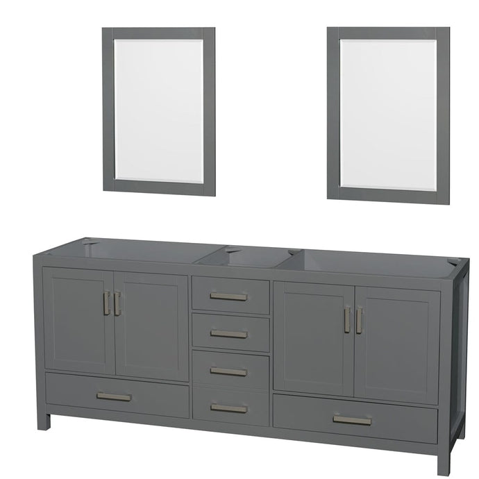 Wyndham Collection WCS141480DKGCXSXXM24 Sheffield 80 Inch Double Bathroom Vanity in Dark Gray, No Countertop, No Sink, and 24 Inch Mirrors