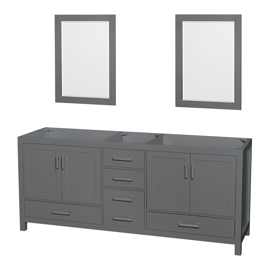 Wyndham Collection WCS141480DKGCXSXXM24 Sheffield 80 Inch Double Bathroom Vanity in Dark Gray, No Countertop, No Sink, and 24 Inch Mirrors