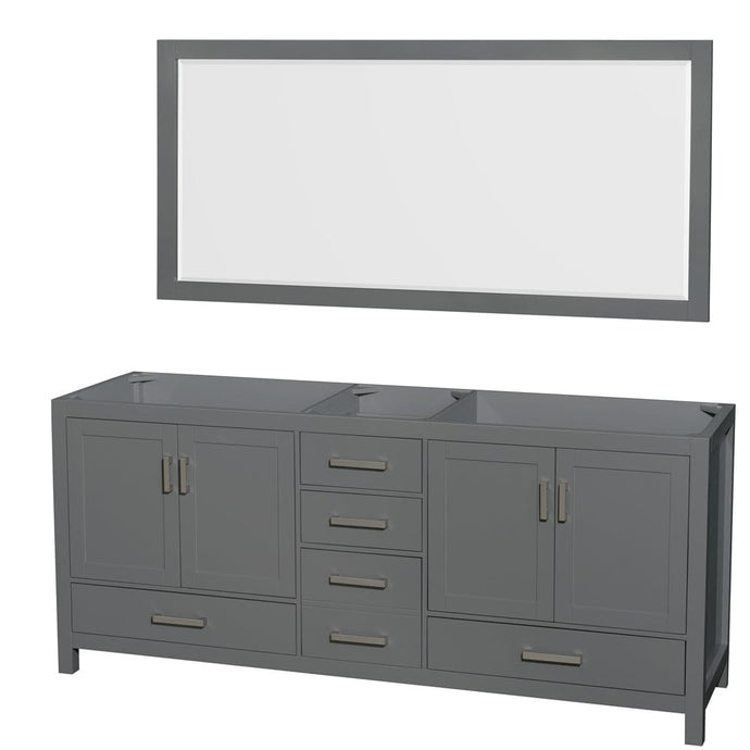 Wyndham Collection WCS141480DKGCXSXXM70 Sheffield 80 Inch Double Bathroom Vanity in Dark Gray, No Countertop, No Sink, and 70 Inch Mirror