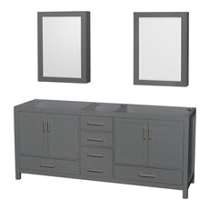 Load image into Gallery viewer, Wyndham Collection WCS141480DKGCXSXXMED Sheffield 80 Inch Double Bathroom Vanity in Dark Gray, No Countertop, No Sink, and Medicine Cabinets