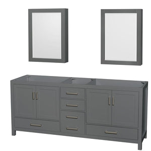 Wyndham Collection WCS141480DKGCXSXXMED Sheffield 80 Inch Double Bathroom Vanity in Dark Gray, No Countertop, No Sink, and Medicine Cabinets