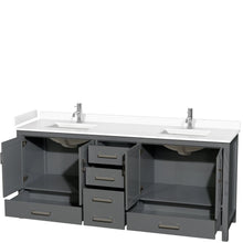 Load image into Gallery viewer, Wyndham Collection WCS141480DKGWCUNSMXX Sheffield 80 Inch Double Bathroom Vanity in Dark Gray, White Cultured Marble Countertop, Undermount Square Sinks, No Mirror
