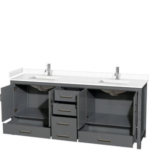 Wyndham Collection WCS141480DKGWCUNSMXX Sheffield 80 Inch Double Bathroom Vanity in Dark Gray, White Cultured Marble Countertop, Undermount Square Sinks, No Mirror