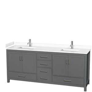 Wyndham Collection WCS141480DKGWCUNSMXX Sheffield 80 Inch Double Bathroom Vanity in Dark Gray, White Cultured Marble Countertop, Undermount Square Sinks, No Mirror