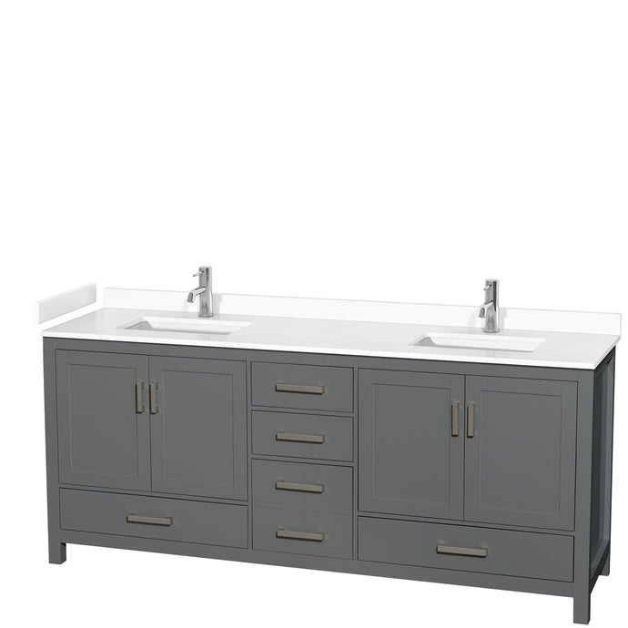 Wyndham Collection WCS141480DKGWCUNSMXX Sheffield 80 Inch Double Bathroom Vanity in Dark Gray, White Cultured Marble Countertop, Undermount Square Sinks, No Mirror