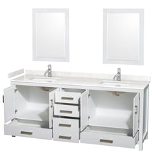 Load image into Gallery viewer, Wyndham Collection WCS141480DWHC2UNSM24 Sheffield 80 Inch Double Bathroom Vanity in White, Carrara Cultured Marble Countertop, Undermount Square Sinks, 24 Inch Mirrors