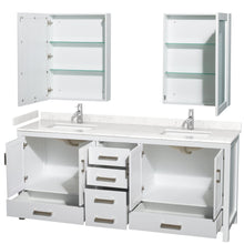 Load image into Gallery viewer, Wyndham Collection WCS141480DWHC2UNSMED Sheffield 80 Inch Double Bathroom Vanity in White, Carrara Cultured Marble Countertop, Undermount Square Sinks, Medicine Cabinets
