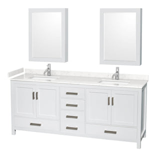 Wyndham Collection WCS141480DWHC2UNSMED Sheffield 80 Inch Double Bathroom Vanity in White, Carrara Cultured Marble Countertop, Undermount Square Sinks, Medicine Cabinets