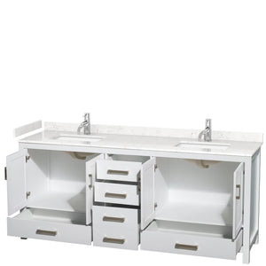 Wyndham Collection WCS141480DWHC2UNSMXX Sheffield 80 Inch Double Bathroom Vanity in White, Carrara Cultured Marble Countertop, Undermount Square Sinks, No Mirror