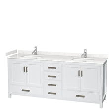 Load image into Gallery viewer, Wyndham Collection WCS141480DWHC2UNSMXX Sheffield 80 Inch Double Bathroom Vanity in White, Carrara Cultured Marble Countertop, Undermount Square Sinks, No Mirror