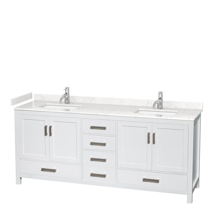 Wyndham Collection WCS141480DWHC2UNSMXX Sheffield 80 Inch Double Bathroom Vanity in White, Carrara Cultured Marble Countertop, Undermount Square Sinks, No Mirror
