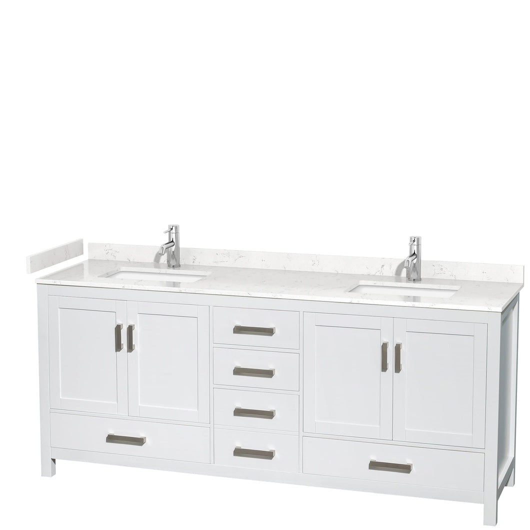 Wyndham Collection WCS141480DWHC2UNSMXX Sheffield 80 Inch Double Bathroom Vanity in White, Carrara Cultured Marble Countertop, Undermount Square Sinks, No Mirror
