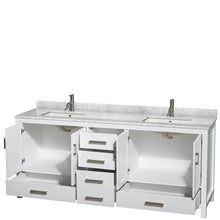 Load image into Gallery viewer, Wyndham Collection WCS141480DWHCMUNSMXX Sheffield 80 Inch Double Bathroom Vanity in White, White Carrara Marble Countertop, Undermount Square Sinks, and No Mirror