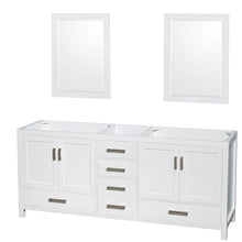 Load image into Gallery viewer, Wyndham Collection WCS141480DWHCXSXXM24 Sheffield 80 Inch Double Bathroom Vanity in White, No Countertop, No Sinks, and 24 Inch Mirrors