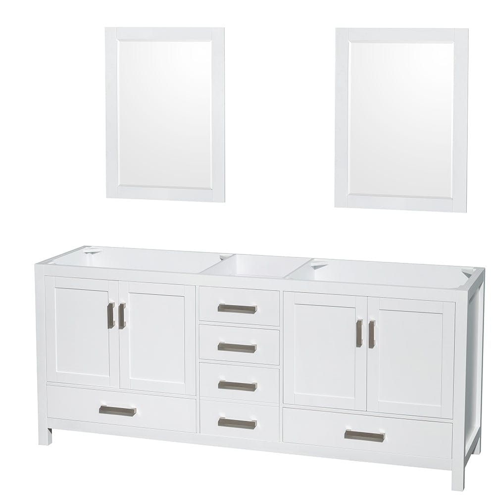 Wyndham Collection WCS141480DWHCXSXXM24 Sheffield 80 Inch Double Bathroom Vanity in White, No Countertop, No Sinks, and 24 Inch Mirrors