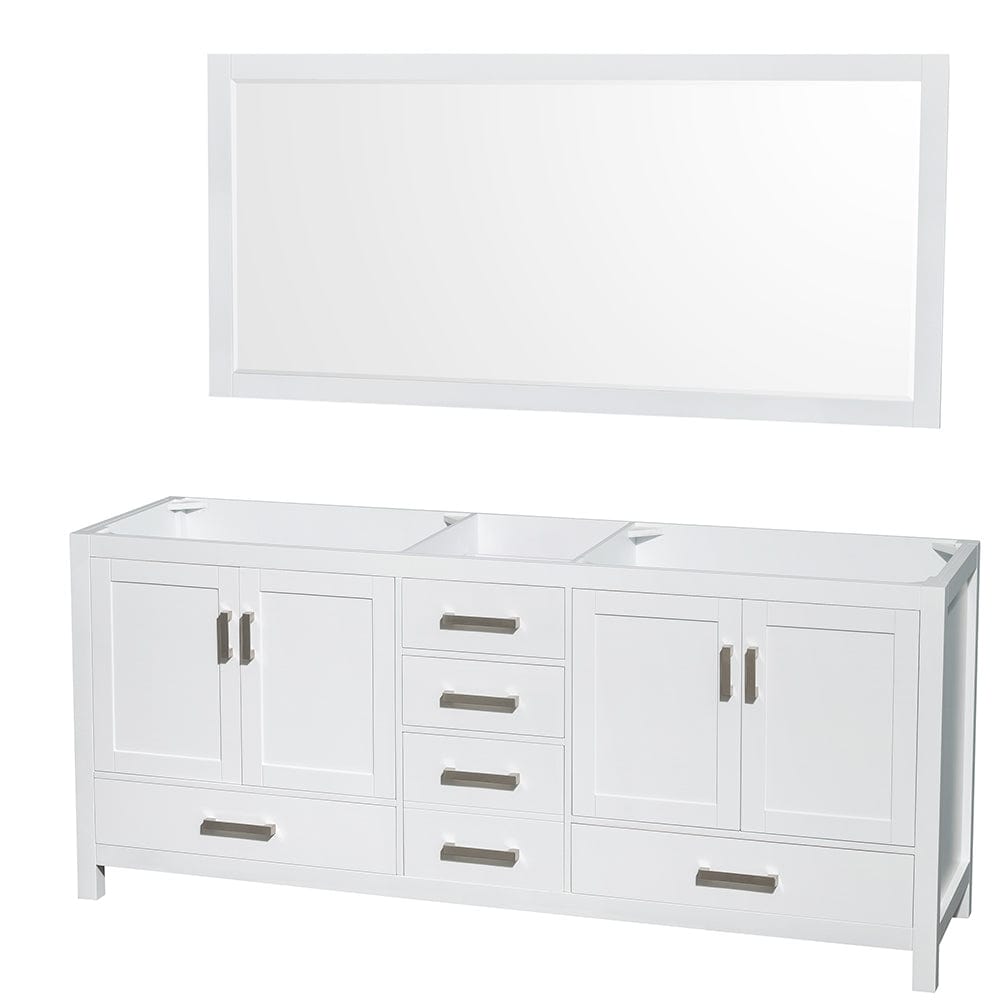 Wyndham Collection WCS141480DWHCXSXXM70 Sheffield 80 Inch Double Bathroom Vanity in White, No Countertop, No Sinks, and 70 Inch Mirror