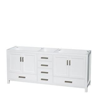 Wyndham Collection WCS141480DWHCXSXXMXX Sheffield 80 Inch Double Bathroom Vanity in White, No Countertop, No Sinks, and No Mirror