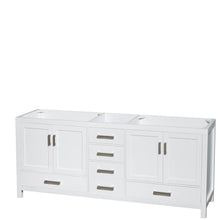 Load image into Gallery viewer, Wyndham Collection WCS141480DWHCMUNOMED Sheffield 80 Inch Double Bathroom Vanity in White, White Carrara Marble Countertop, Undermount Oval Sinks, and Medicine Cabinets