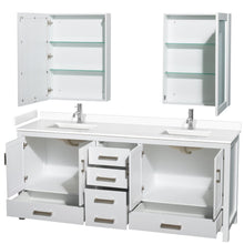 Load image into Gallery viewer, Wyndham Collection WCS141480DWHWCUNSMED Sheffield 80 Inch Double Bathroom Vanity in White, White Cultured Marble Countertop, Undermount Square Sinks, Medicine Cabinets