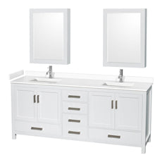 Load image into Gallery viewer, Wyndham Collection WCS141480DWHWCUNSMED Sheffield 80 Inch Double Bathroom Vanity in White, White Cultured Marble Countertop, Undermount Square Sinks, Medicine Cabinets