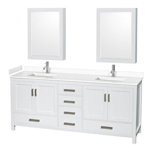 Wyndham Collection WCS141480DWHWCUNSMED Sheffield 80 Inch Double Bathroom Vanity in White, White Cultured Marble Countertop, Undermount Square Sinks, Medicine Cabinets