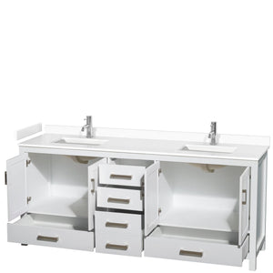 Wyndham Collection WCS141480DWHWCUNSMXX Sheffield 80 Inch Double Bathroom Vanity in White, White Cultured Marble Countertop, Undermount Square Sinks, No Mirror