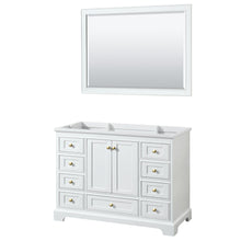 Load image into Gallery viewer, Wyndham Collection WCS202048SWGCXSXXM46 Deborah 48 Inch Single Bathroom Vanity in White, No Countertop, No Sink, Brushed Gold Trim, 46 Inch Mirror