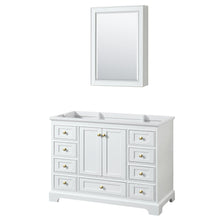 Load image into Gallery viewer, Wyndham Collection WCS202048SWGCXSXXMED Deborah 48 Inch Single Bathroom Vanity in White, No Countertop, No Sink, Brushed Gold Trim, Medicine Cabinet