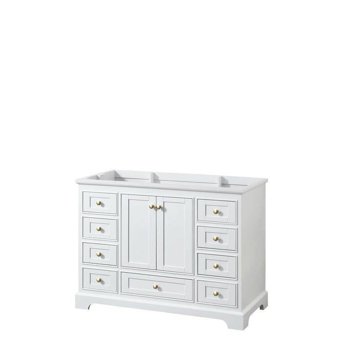 Wyndham Collection WCS202048SWGCXSXXMXX Deborah 48 Inch Single Bathroom Vanity in White, No Countertop, No Sink, Brushed Gold Trim, No Mirror