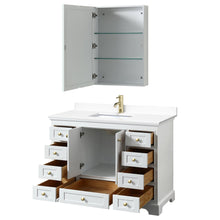 Load image into Gallery viewer, Wyndham Collection WCS202048SWGWCUNSMED Deborah 48 Inch Single Bathroom Vanity in White, White Cultured Marble Countertop, Undermount Square Sink, Brushed Gold Trim, Medicine Cabinet