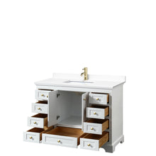 Load image into Gallery viewer, Wyndham Collection WCS202048SWGWCUNSMXX Deborah 48 Inch Single Bathroom Vanity in White, White Cultured Marble Countertop, Undermount Square Sink, Brushed Gold Trim, No Mirror