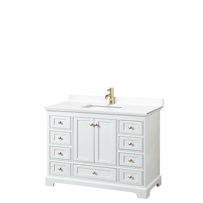Wyndham Collection WCS202048SWGWCUNSMXX Deborah 48 Inch Single Bathroom Vanity in White, White Cultured Marble Countertop, Undermount Square Sink, Brushed Gold Trim, No Mirror