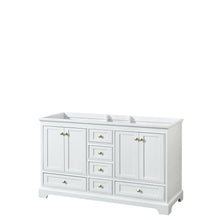 Load image into Gallery viewer, Wyndham Collection WCS202060DWGCXSXXMXX Deborah 60 Inch Double Bathroom Vanity in White, No Countertop, No Sinks, Brushed Gold Trim, No Mirror