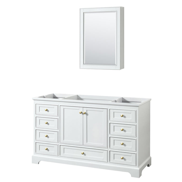 Wyndham Collection WCS202060SWGCXSXXMED Deborah 60 Inch Single Bathroom Vanity in White, No Countertop, No Sink, Brushed Gold Trim, Medicine Cabinet