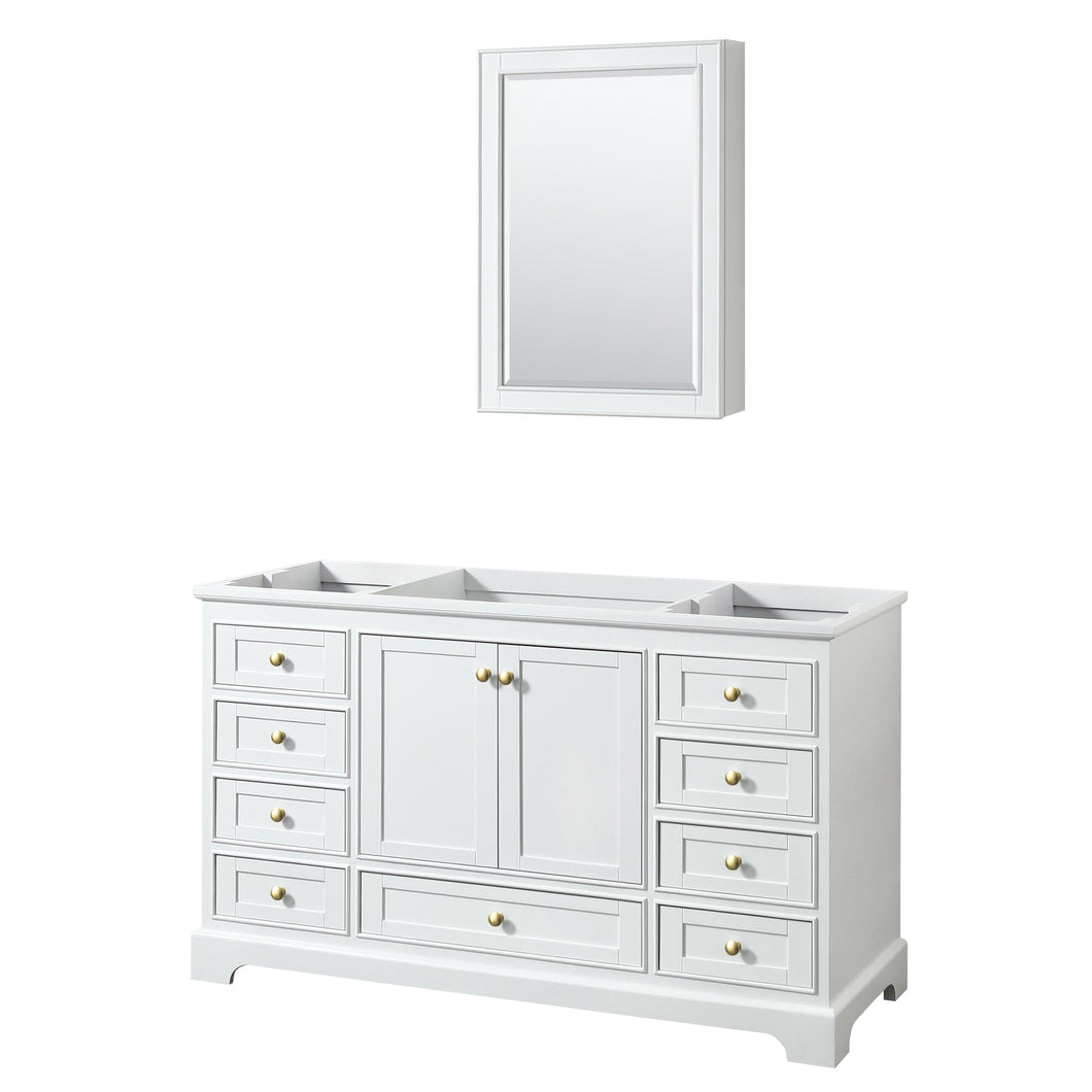 Wyndham Collection WCS202060SWGCXSXXMED Deborah 60 Inch Single Bathroom Vanity in White, No Countertop, No Sink, Brushed Gold Trim, Medicine Cabinet