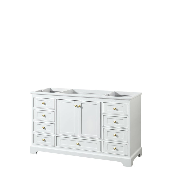 Wyndham Collection WCS202060SWGCXSXXMXX Deborah 60 Inch Single Bathroom Vanity in White, No Countertop, No Sink, Brushed Gold Trim, No Mirror