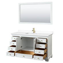 Load image into Gallery viewer, Wyndham Collection WCS202060SWGWCUNSM58 Deborah 60 Inch Single Bathroom Vanity in White, White Cultured Marble Countertop, Undermount Square Sink, Brushed Gold Trim, 58 Inch Mirror