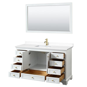 Wyndham Collection WCS202060SWGWCUNSM58 Deborah 60 Inch Single Bathroom Vanity in White, White Cultured Marble Countertop, Undermount Square Sink, Brushed Gold Trim, 58 Inch Mirror