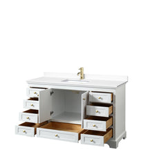 Load image into Gallery viewer, Wyndham Collection WCS202060SWGWCUNSMXX Deborah 60 Inch Single Bathroom Vanity in White, White Cultured Marble Countertop, Undermount Square Sink, Brushed Gold Trim, No Mirror