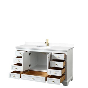 Wyndham Collection WCS202060SWGWCUNSMXX Deborah 60 Inch Single Bathroom Vanity in White, White Cultured Marble Countertop, Undermount Square Sink, Brushed Gold Trim, No Mirror